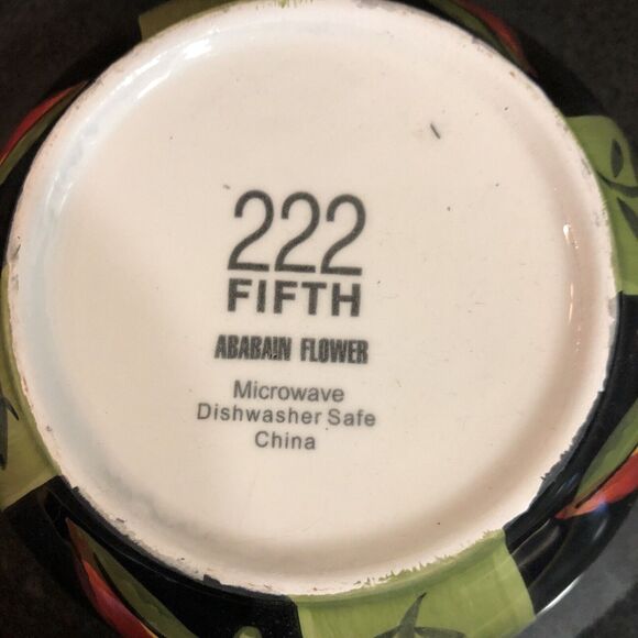 222 Fifth Arabian Flower Soup/Salad/Cereal Bowl Black Orange Boho Southwest - Picture 4 of 6